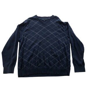 Tommy Hilfiger Womens Sweater Size XL Long Sleeve Argyle V-Neck Pullover Navy